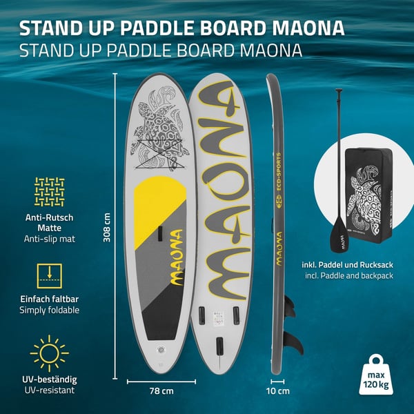 Surfbræt Stand Up Paddle SUP bord Maona padle bord oppustelige Grå 308 cm