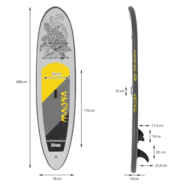 Surfbræt Stand Up Paddle SUP bord Maona padle bord oppustelige Grå 308 cm