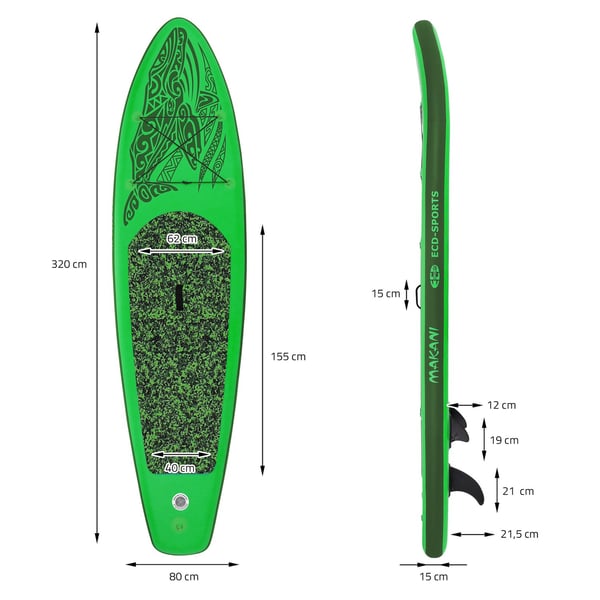 Ilmatäytteinen Stand Up Paddle Board Makani, vihreä, 320x82x15 cm.