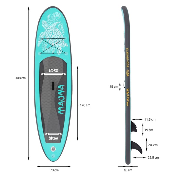 Surfbræt Stand Up Paddle SUP bord Maona padle bord oppustelige Turkis 308 cm