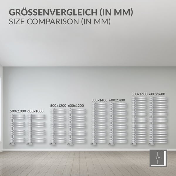 500 x 1200 mm IRON EM DESIGN Radiatortilslutning panelradiatorer 50mm CHROME