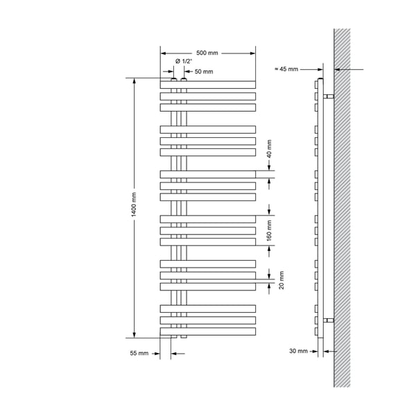 ECD Germany designradiatorer Iron EM 500 x 1400 mm Vit Electric 900 W