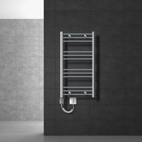 Opvarmet håndklæde radiator med opvarmning element 600 W ECD Germany Model Sahara 500 x 800 mm chrome lige sidetilslutning håndklædeholder