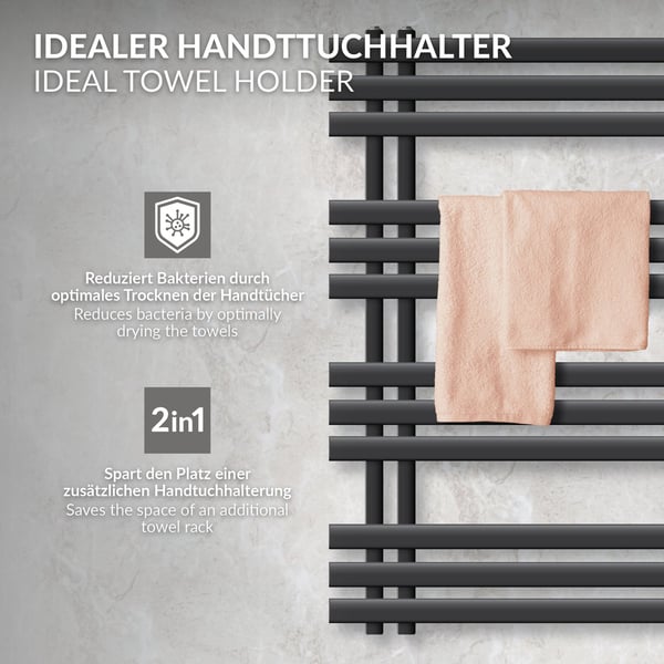 ECD Germany Design Håndklæde Iron EM - 500 x 1600 mm - antracit - radiator håndklædevarmer Håndklæde Eck