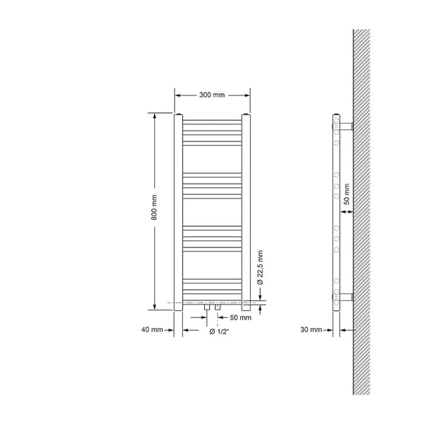 Køler Håndklæde ECD Germany Model Sahara 300 x 800 mm lige antracit med central tilslutning håndklædeholder