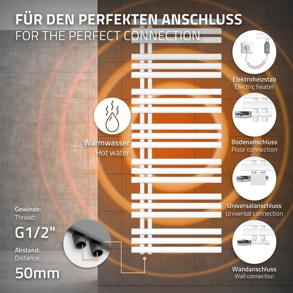 600X1600 mm Jern M Design radiator håndklæde radiator Elektrisk radiator 1200W Hvid