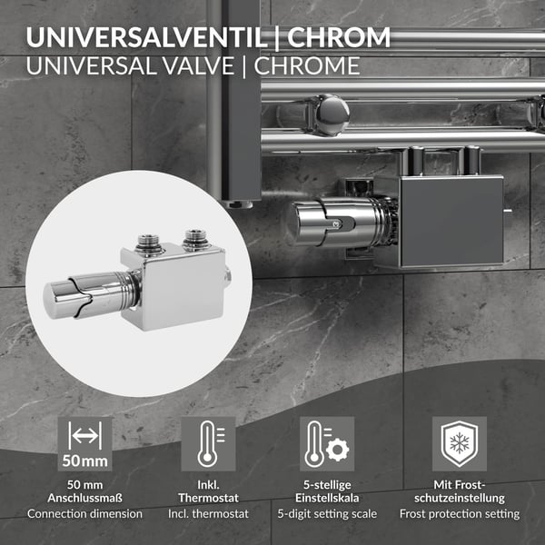 Radiatortermostaten forbindelsessæt Universal Chrome medium forbindelse
