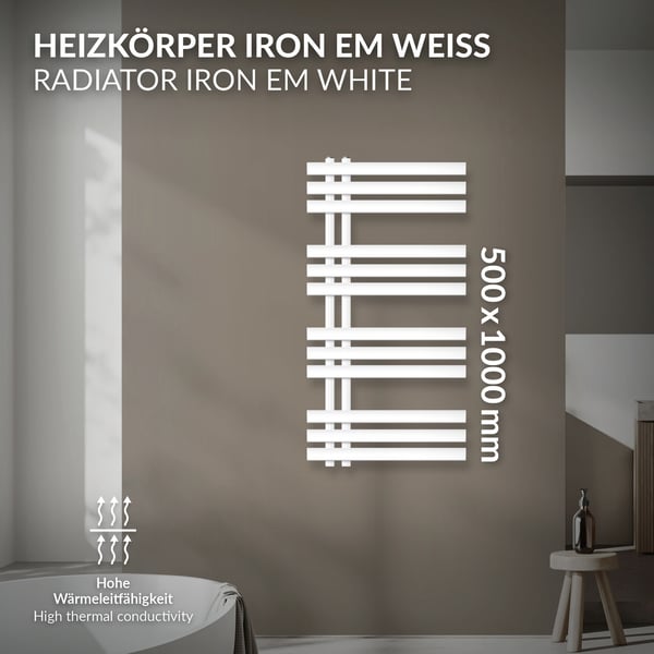 Håndklæderadiator Design radiator Iron Radiatorer M 500 x 1000 mm hvid