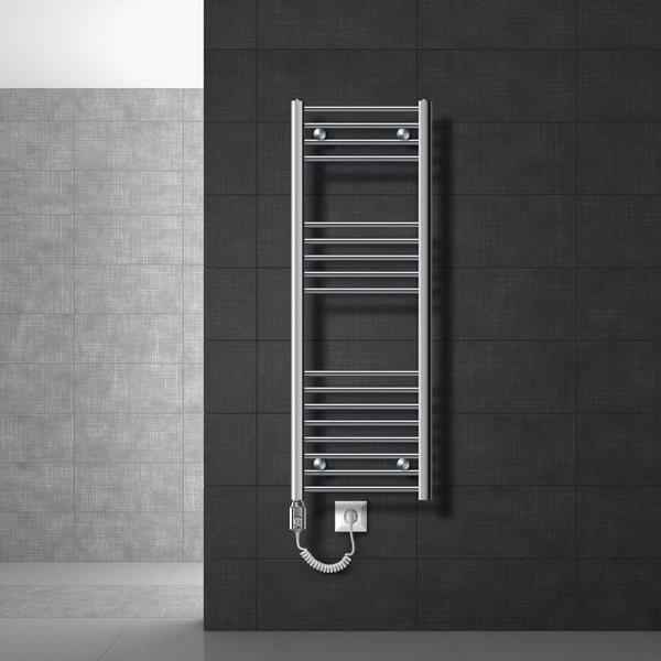 Handduks radiator med värmeelement 900 W ECD Germany Modell Sahara 400 x 1200 mm krom böjd sidoanslutning handdukshängare