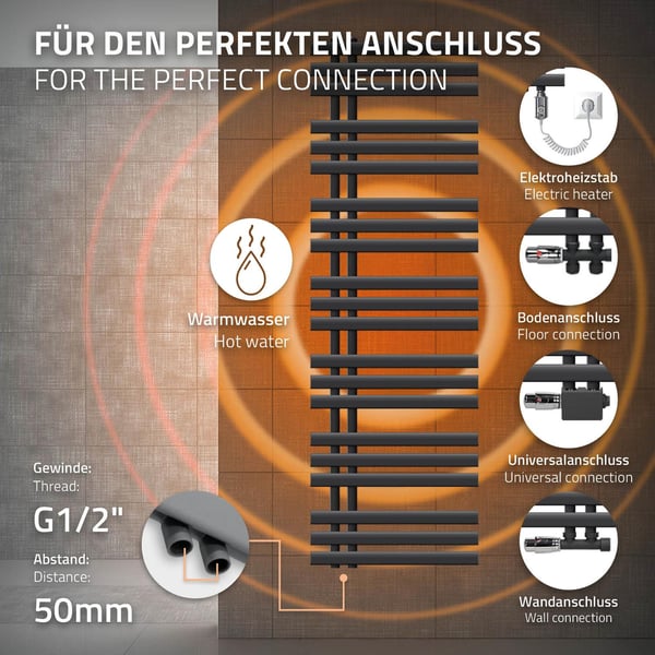 500X1600 mm Jern M Design radiator håndklæde badeværelse radiatorer Antracit 900 W