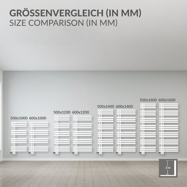 ECD Germany Jern M Design Håndklæderadiator Håndklædetørrer 600 x 1600 mm hvid