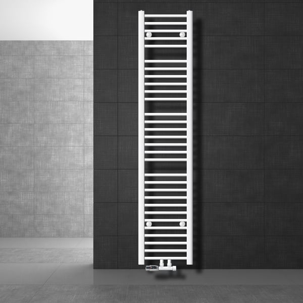 Håndklæde med vægtilslutning sæt inkl. Termostat ECD Germany Model Sahara 300 x 1800 mm hvid lige med medium forbindelse håndklædeholder