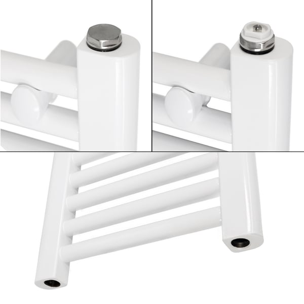 Opvarmet håndklæde radiator med opvarmning element 900 W ECD Germany Model Sahara 300 x 1800 mm hvid lige sidetilslutning håndklædeholder