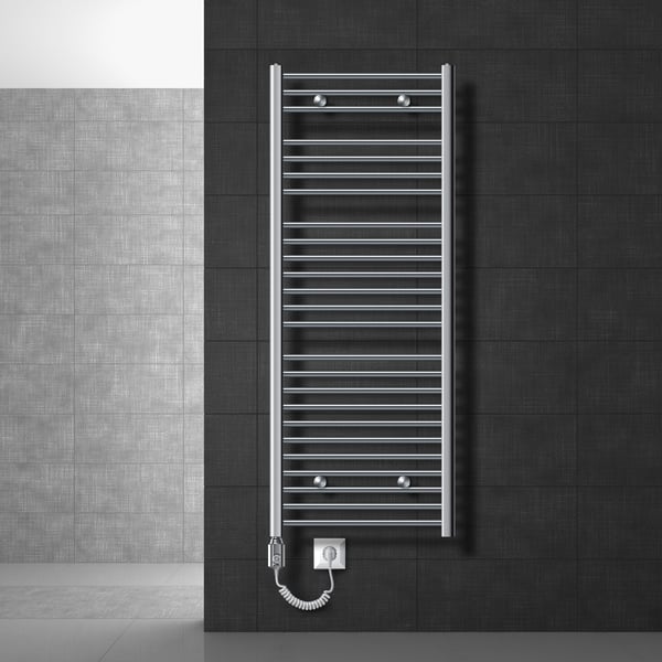 Opvarmet håndklæde radiator med opvarmning element 900 W ECD Germany Model Sahara 600 x 1500 mm chrome lige sidetilslutning håndklædeholder