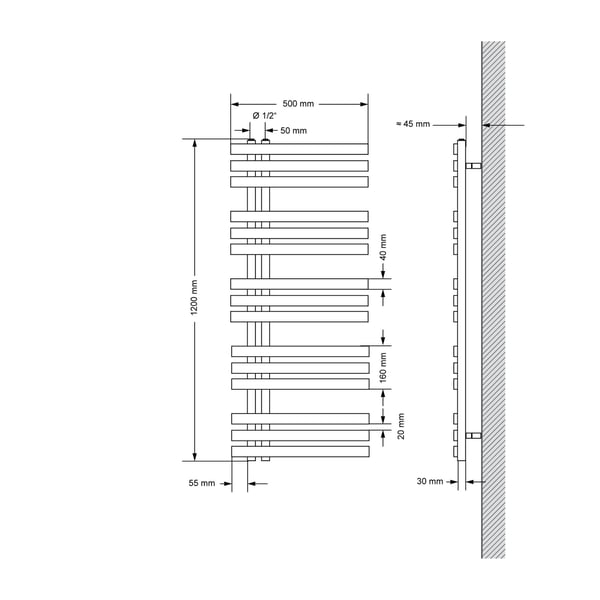 ECD Germany Design Håndklæde Iron EM - 500 x 1200 mm - Chrome - radiator håndklædevarmer håndklædeholder passage