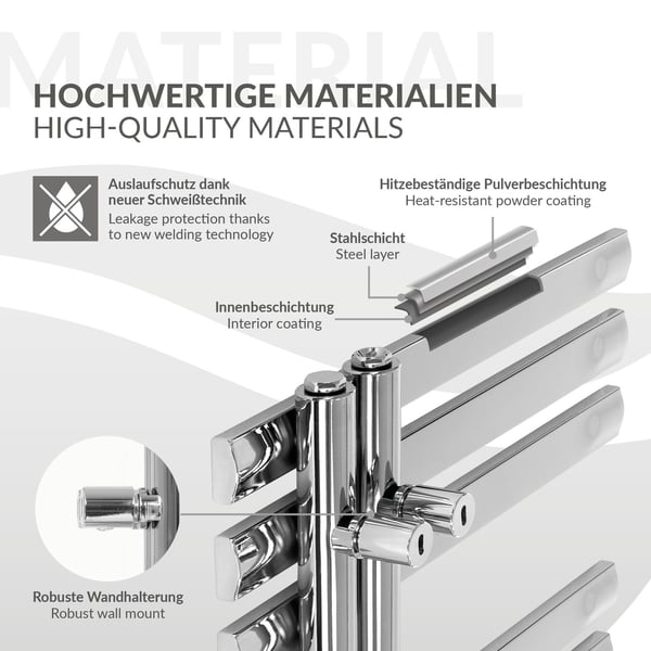 ECD Germany Design Håndklæde Iron EM - 500 x 1200 mm - Chrome - radiator håndklædevarmer håndklædeholder passage