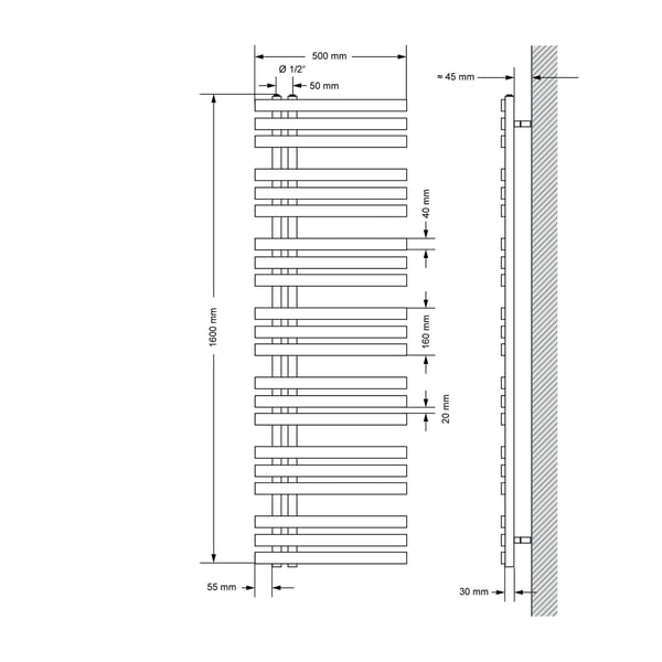 ECD Germany Design Håndklæde Iron EM - 500 x 1600 mm - antracit - radiator håndklædevarmer Håndklæde Eck
