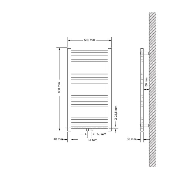ECD Germany badeværelsesradiator - 500 x 800 mm - hvid - lige med central forbindelse - køler håndklædevarmer håndklædetørrer