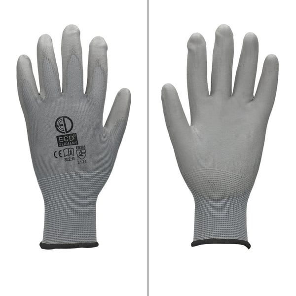ECD Germany 12 par PU arbejde handsker, størrelse 10 XL, Grå, mekanik handsker, arbejdshandsker Nylon Have, Builders, mekanik handsker