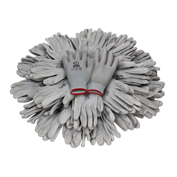 ECD Germany 48 par PU arbejdshandsker, størrelse 7-S, farve grå, mekanik handsker, arbejdshandsker Nylon Have, Builders, mekanik handsker
