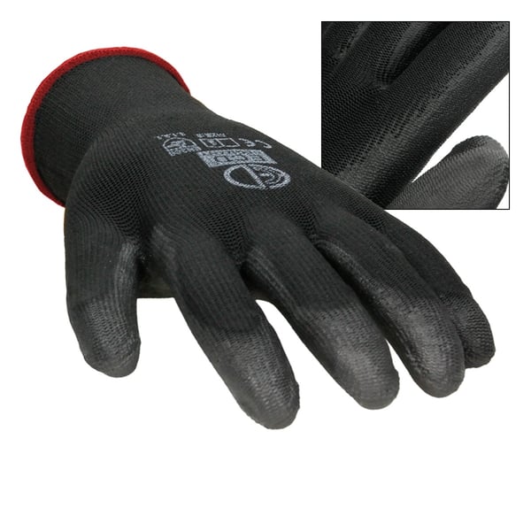 ECD Germany 48 par PU arbejdshandsker, størrelse 7-S, Farve Sort, mekanik handsker, arbejdshandsker Nylon Have, Builders, mekanik handsker