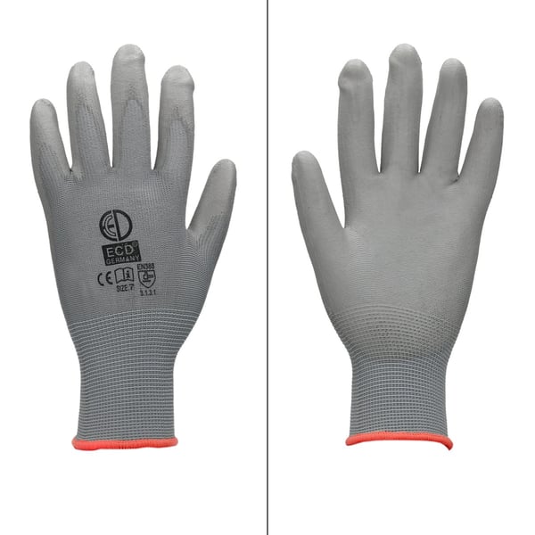 ECD Germany 24 par PU arbejdshandsker, størrelse 7-S, farve grå, mekanik handsker, arbejdshandsker Nylon Have, Builders, mekanik handsker