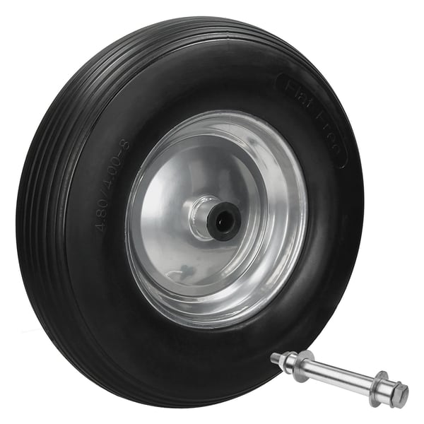 ECD Germany Schubkarrenrad päässä span varmistaa PU kumista, jossa akseli - /4,00-8 4,80 - halkaisija 390mm - renkaan terästä rim musta - kumi pyörä