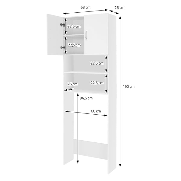 ECD-Germany Machine kaapit 190 x 62,5 cm 2 ovea valkoinen kylpyhuone kaappi Pesukone - kylpyhuoneen kalusteet hyllylle kylpyhuoneen kaappi Lavan