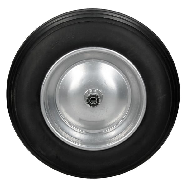 ECD Germany 2-delat skottkärrahjul av punkteringssäkert PU massivt gummi med axel - däck med stålfälg - 3.50-8 - Ø350 x 80 mm - svart - reservhjul