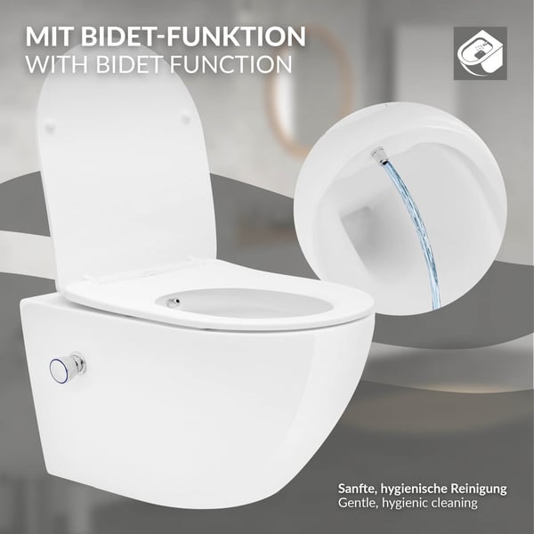 ECD Germany Vægophængt toilet - med blødt - tæt sæde - Moderne rundt alt i et kombineret bidet toilet med sæde Keramik Tilbage til væggen Badeværelse