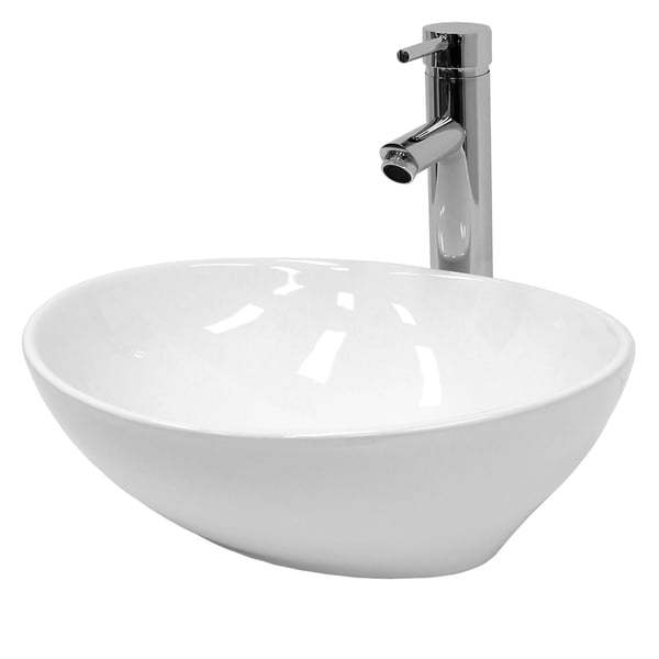 ECD Germany vask bassin herunder affald sæt med overløb -. Ca 410 x 330 x 142 mm - Keramik - Hvid - øverste bassin top håndvask håndvask monteret