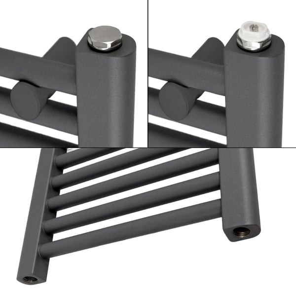 Radiator håndklæde ECD Germany Model Sahara 400 x 1500 mm antracit bøjet med sidetilslutning håndklædeholder