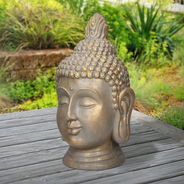 ECD Germany Buddha hoved statue 74,5 cm - lavet af polyresin - bronze look - til yoga, feng shui eller meditationsværelse - hus, lejlighed og have -