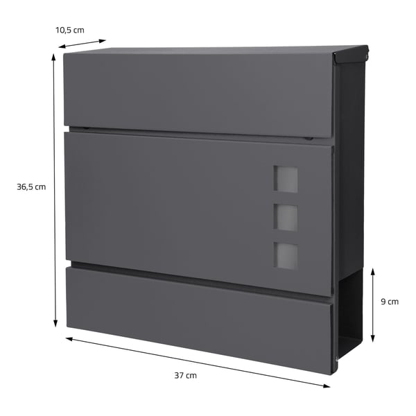 ECD Germany moderne design postkasse avisrum 37x10,5x36,5cm pulverlakeret stål antracit synsvindue 2 nøgler og monteringsmateriale - væg postkasse