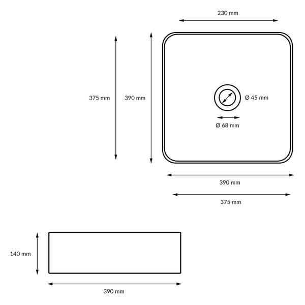 ECD Germany Badeværelse Keramisk håndvask Bordvask Vaskeskål Håndvask 390 x 390 x 140 mm - Kvadratisk - Hvid køkkenbord toilet + Pop-up affald 1 1/4