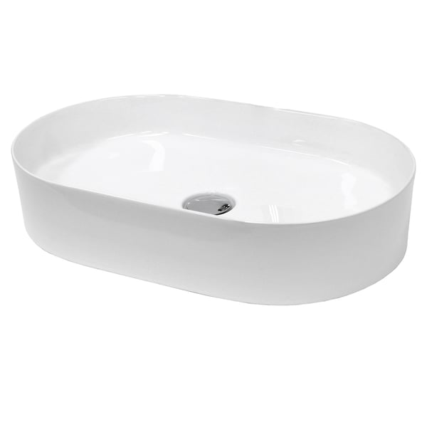 ECD Germany Badeværelse Keramisk håndvask Bordplade Vaskeskål Håndvask 605 x 380 x 125 mm - Oval - Hvid køkkenbord toilet + Pop-up affald 1 1/4 "Slids