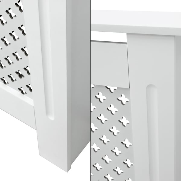 ECD Germany radiatorbeklædning med bikagemønster 152x19x82 cm hvid lavet af MDF lakeret til soveværelse stue opvarmning beklædning radiatorafdækning