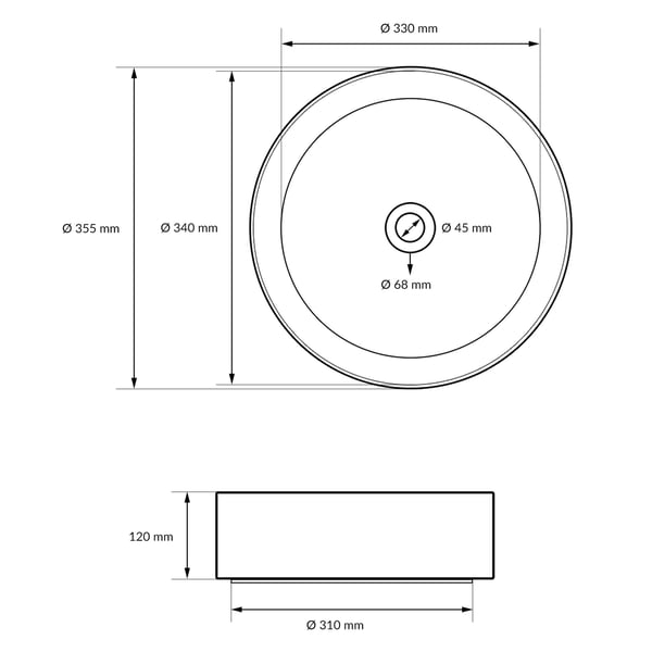 ECD Germany design håndvask håndvask Ø 355 x 120 mm lavet af keramisk rund hvid - bordplade håndvask bordplade håndvask håndvask bordplade håndvask