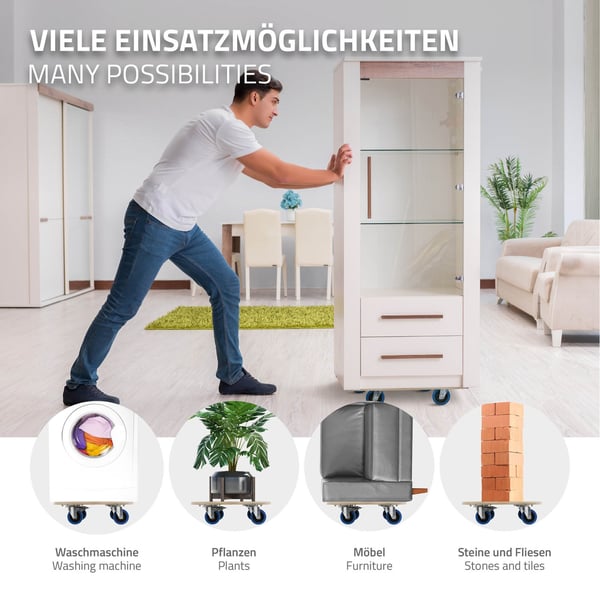 ECD Germany transportrulle med 2x parkeringsbremse 35 x 50 cm op til 800 kg silketrykplade - PP hjul rulletavle møbler rulle transporthjælp til at