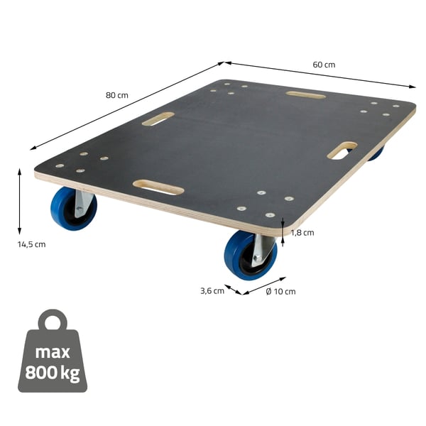 ECD Germany transportrulle 60 x 80 cm op til 800 kg silketrykplade - PP hjul rulletavle møbler rulle transporthjælp til at flytte møbler transport