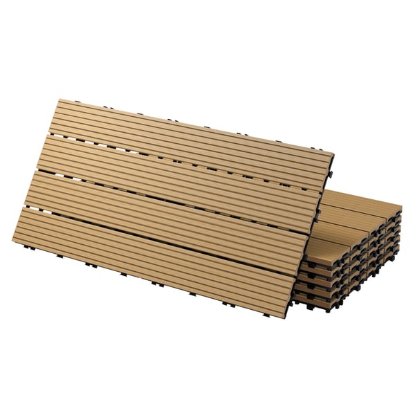 ECD Germany WPC terrassplattor 60x30 cm 6-delars set för 1m² teak i trä look för trädgårdsbalkongolv med dränerings- och klicksystem terrassbrädor