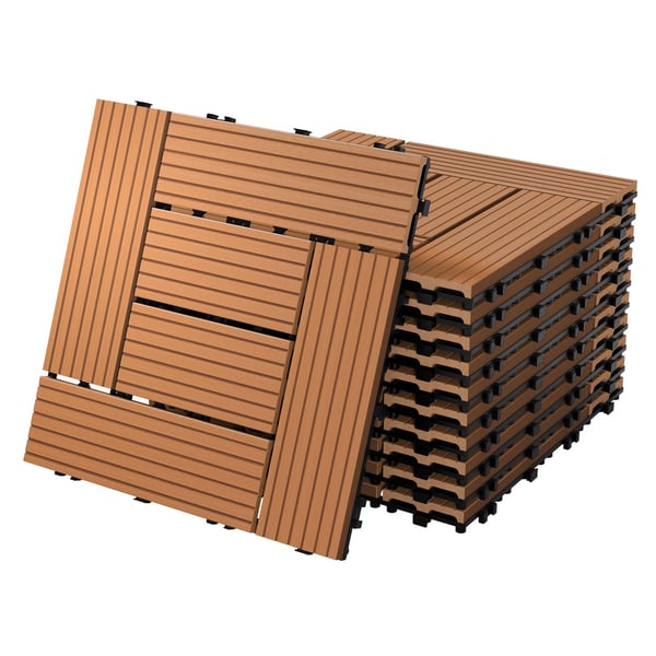 ECD Germany WPC terrassefliser 30x30 cm 11er besparelsessæt til 1m² lysebrun mosaiktræ look til havebalkongulve med dræning kliksystem terrassebord