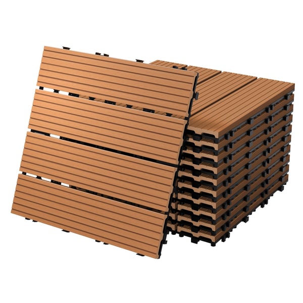 ECD Germany WPC-terassilaatat 30x30 cm 55er säästöt asetettu 5 m²: n vaaleanruskeaan puuhun etsivät puutarhan parvekelattia viemäröinti- ja