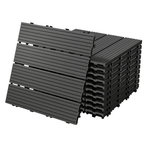 ECD Germany WPC terrassefliser 30x30 cm 22 dele besparelsessæt til 2m² antracit i træ kig efter havebalkongulve med dræning og kliksystem terrassebord