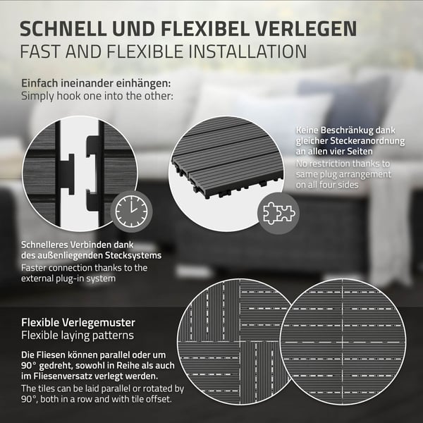 ECD Germany WPC terrassefliser 30x30 cm 44er økonomisæt til 4m² antracit i træ kig efter havebalkongulve med dræning og kliksystem terrassebord
