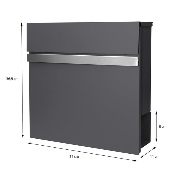 ECD Germany moderne design brevkasse med avisrum 37x11x36,5 cm lavet af stål pulverlakeret antracitgrå inkl. 2 nøgler, monteringsmateriale -
