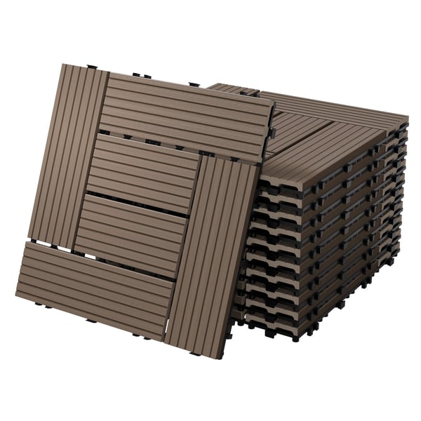 ECD Germany WPC-terassilaatat 30x30cm 44-osainen 4m ²: n tummanruskea mosaiikkipuu etsii puutarhan parvekelattia viemäröinti napsautusjärjestelmällä