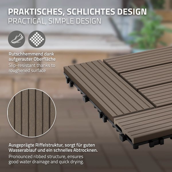 ECD Germany WPC terrassefliser 30x30cm 55er besparelsessæt til 5m² mørkebrun mosaiktræ kig efter havebalkongulve med dræning kliksystem terrassebord