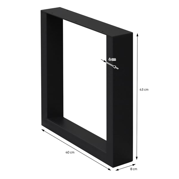 ECD Germany 2-osaiset pöydänjalat - 40 x 43 cm - valmistettu jauhemaalatusta teräksestä - musta - teollinen muotoilu - pöydän runkosetti,