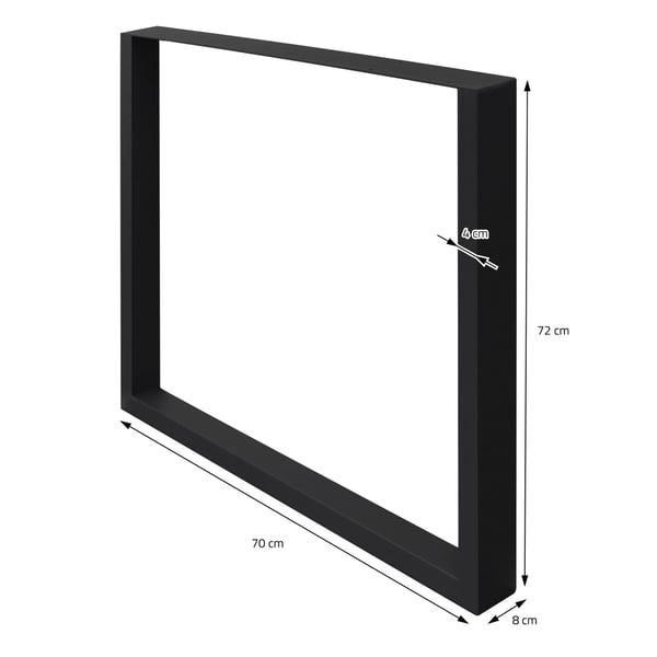 ECD Germany 2 kappaletta pöydänjalat - 70 x 72 cm - valmistettu jauhemaalatusta teräksestä - musta teollinen muotoilu - pöydän runkosarja,